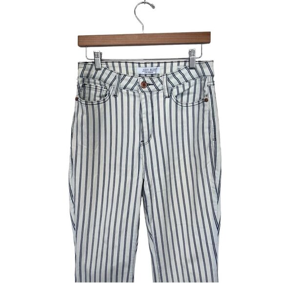Judy Blue | Ultra High Rise Super Flare Raw Hem White Blue Stripe pants 7/28 - Picture 4 of 10